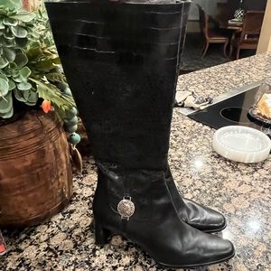 RARE BRIGHTON 'Tease' Knee-Hi Boots Faux Croc & Cut-Out Design 10